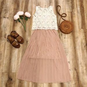 Midi Lace Pleated Blush Dress